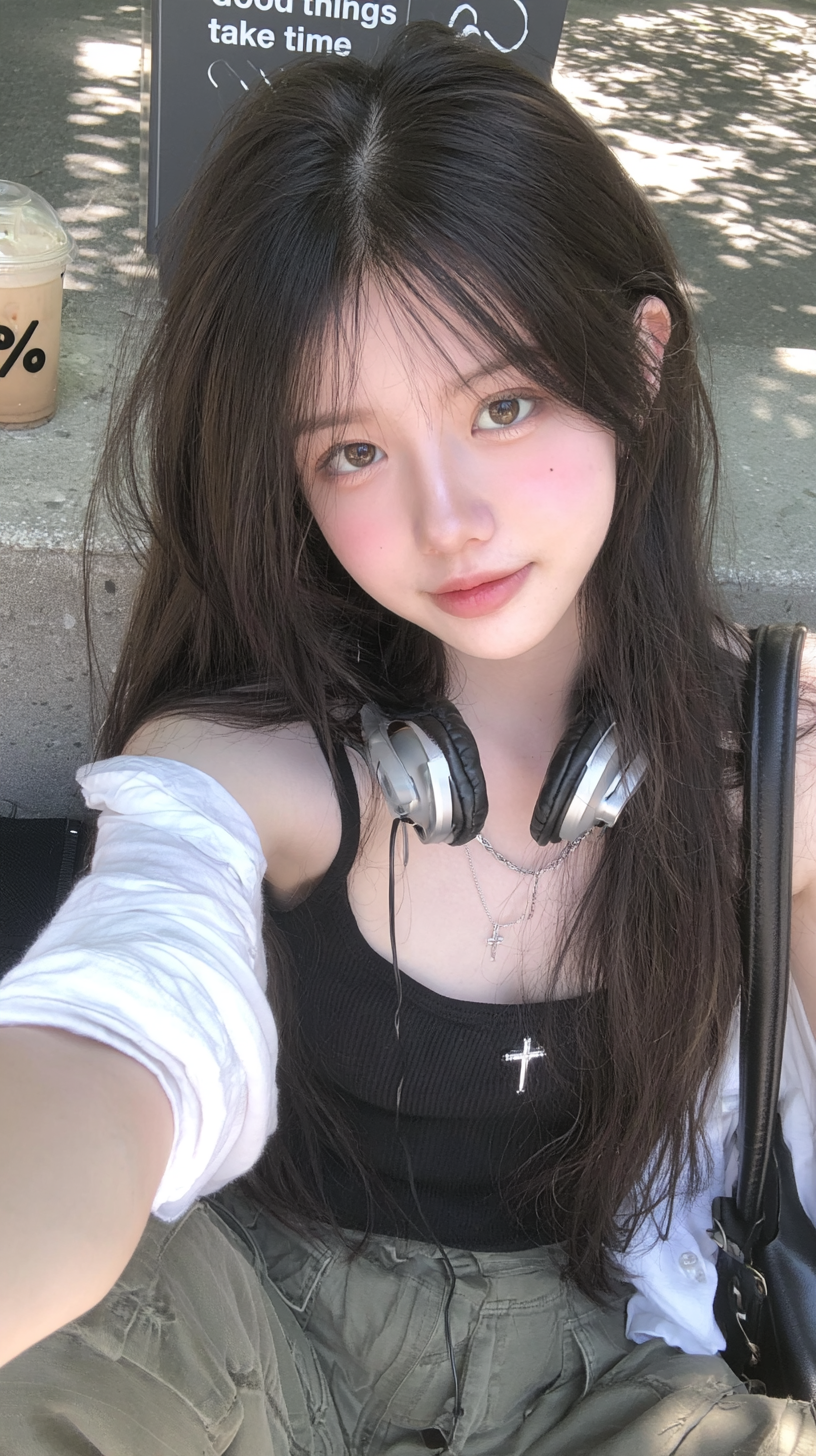 自拍耳机女孩