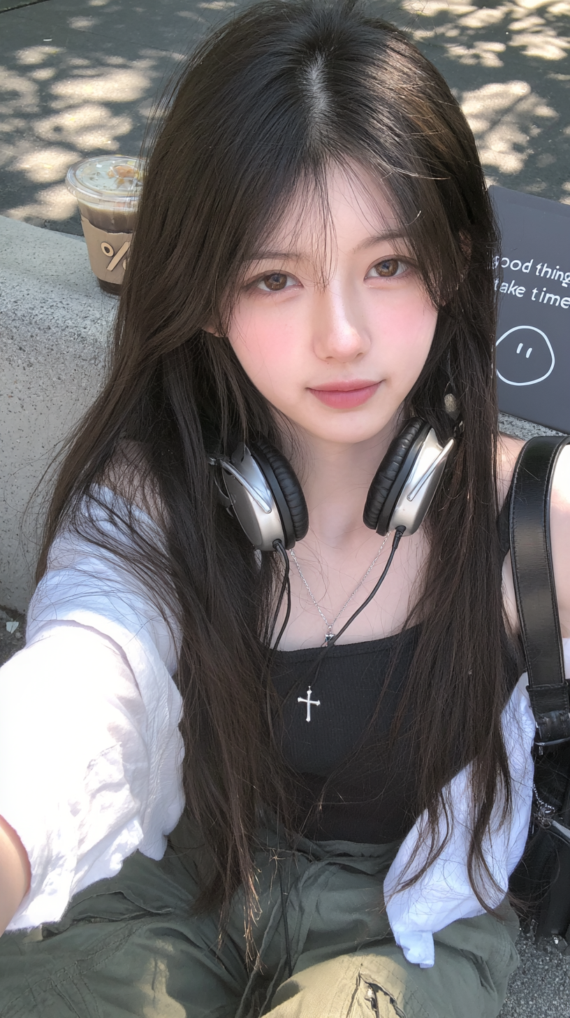 自拍耳机女孩