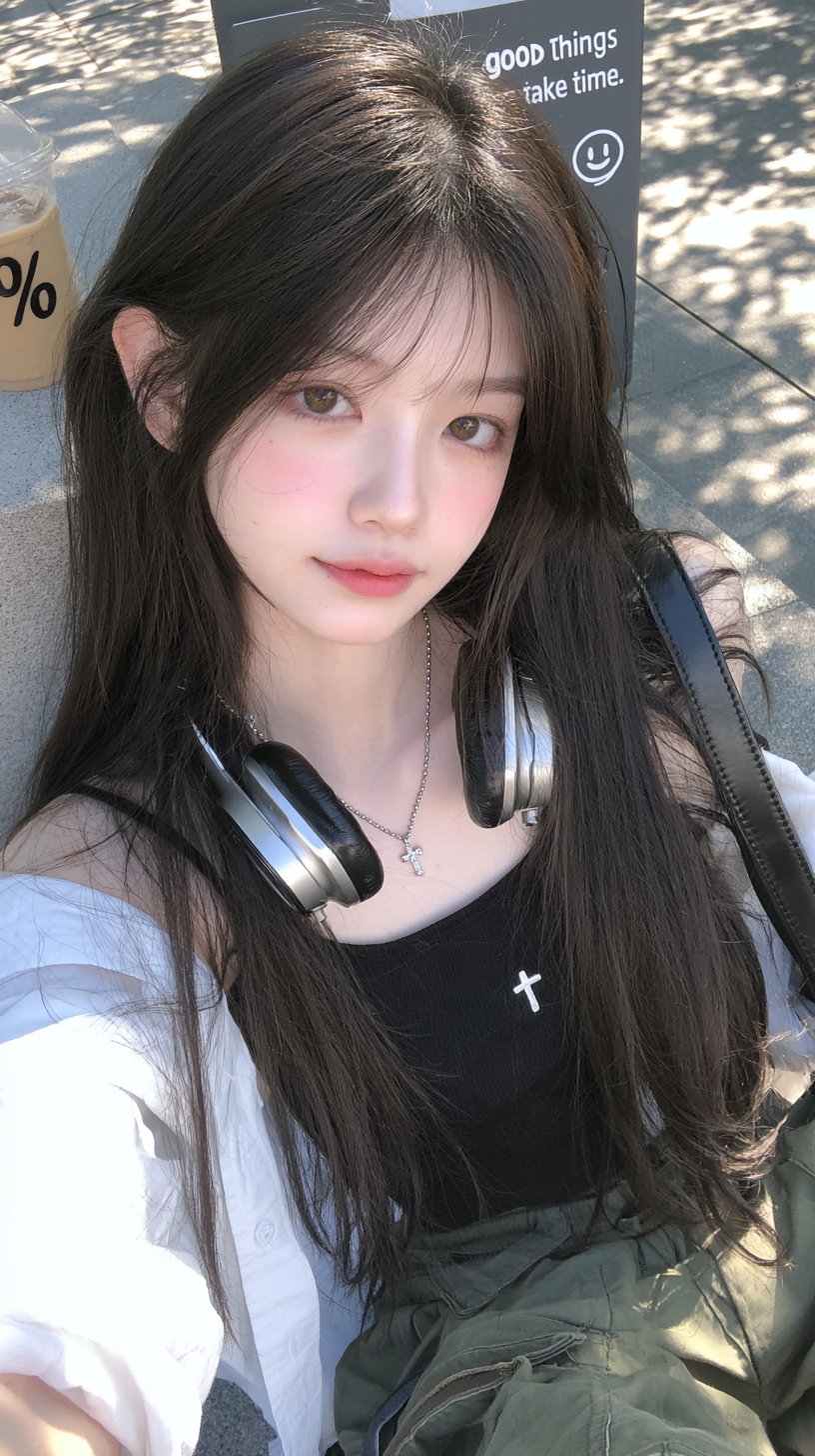 自拍耳机女孩
