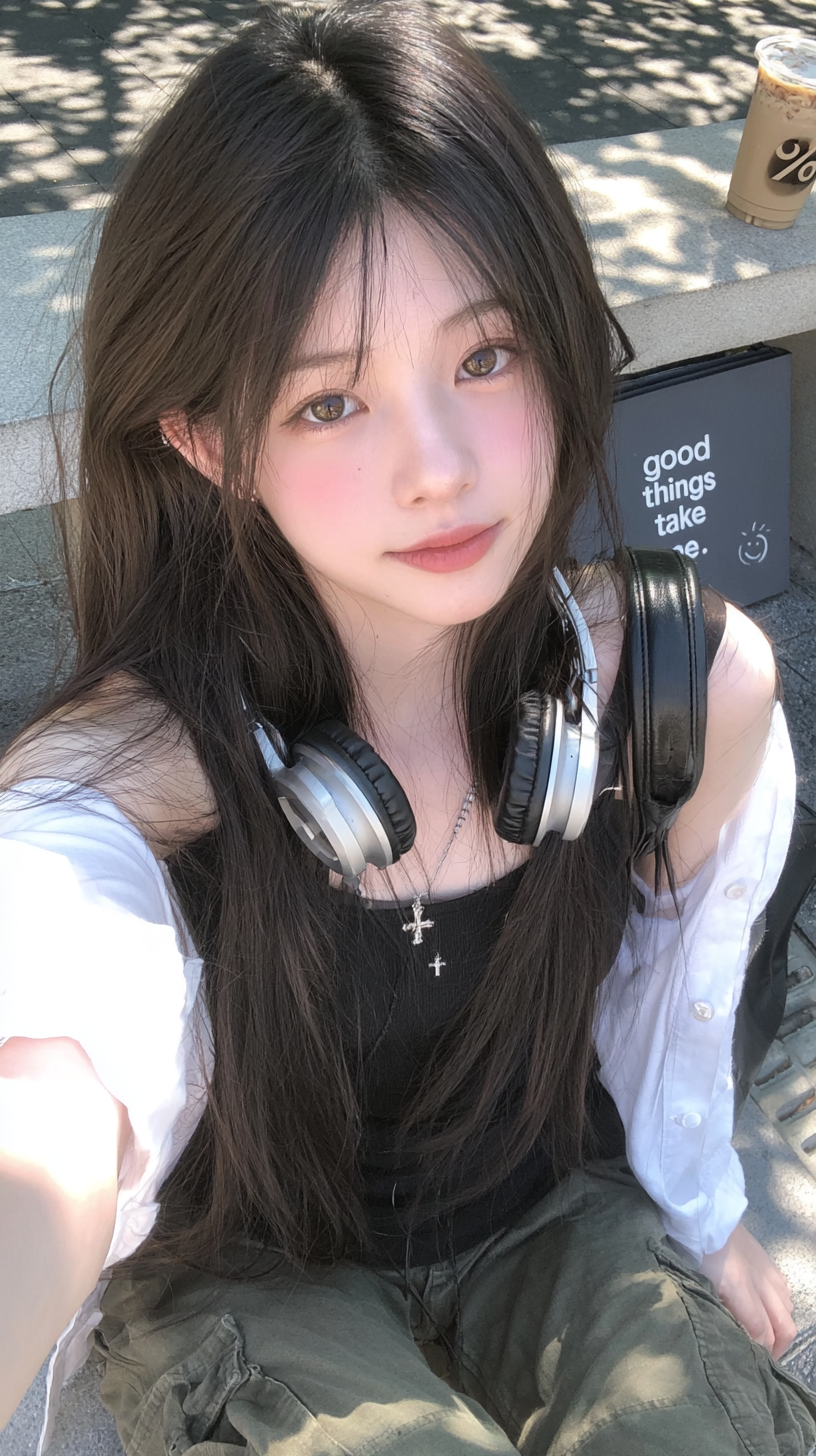 自拍耳机女孩