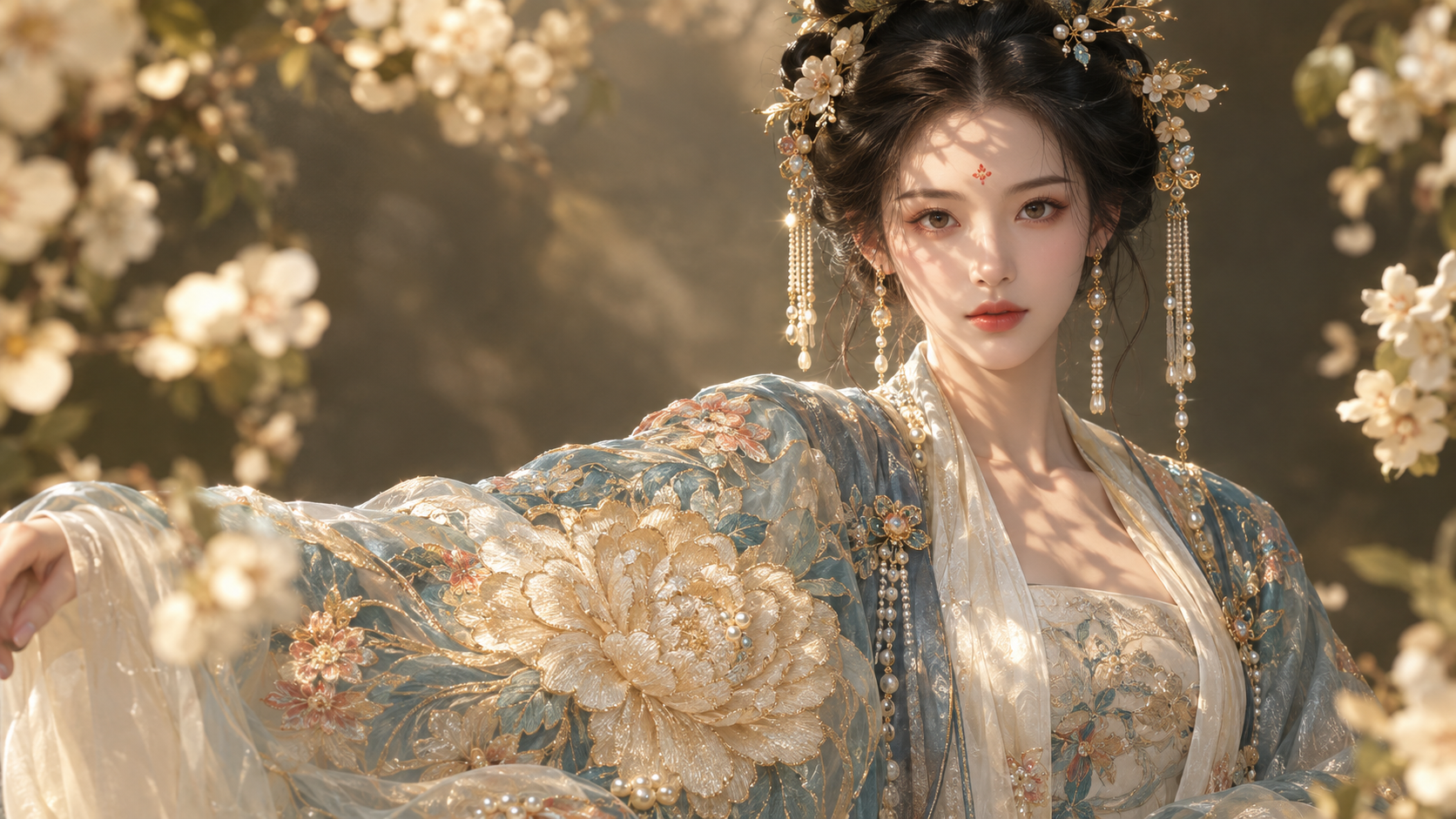 花影流金中的东方仕女