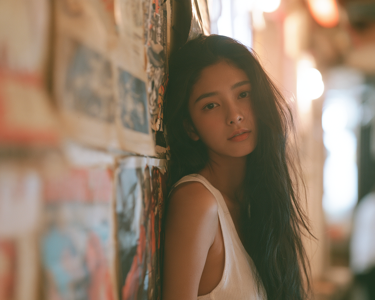 年轻女性 · 旧海报 · 白色上衣