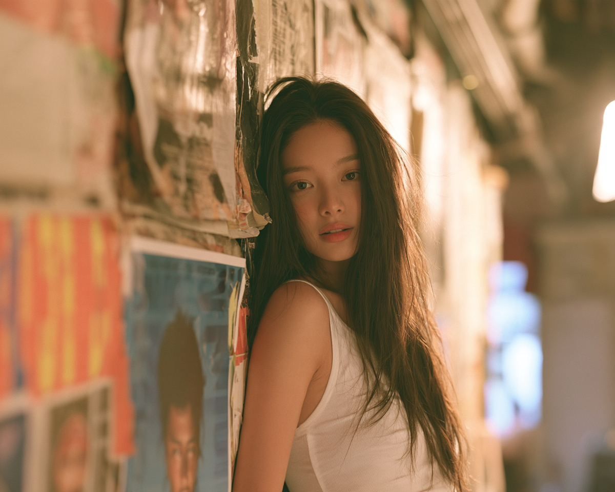 年轻女性 · 旧海报 · 白色上衣