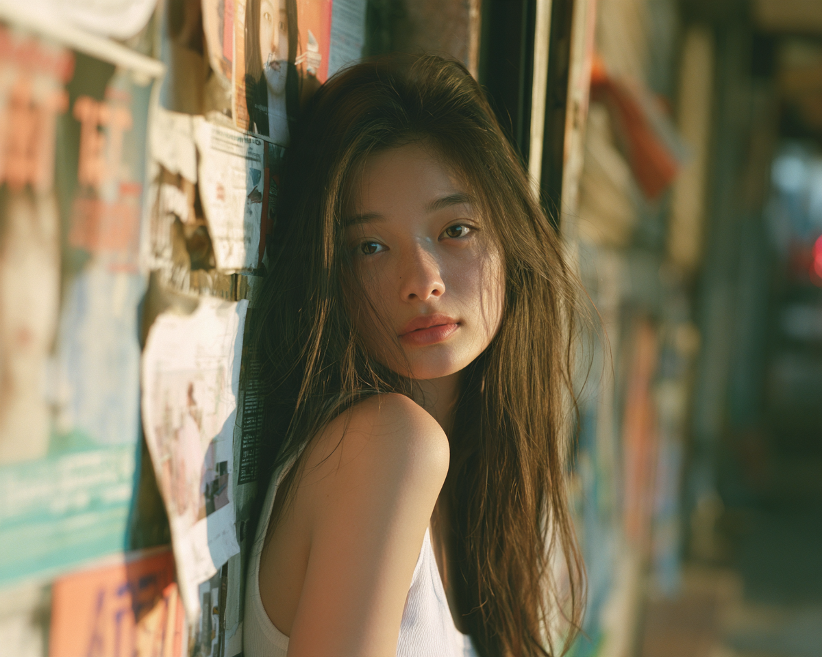 年轻女性 · 旧海报 · 白色上衣