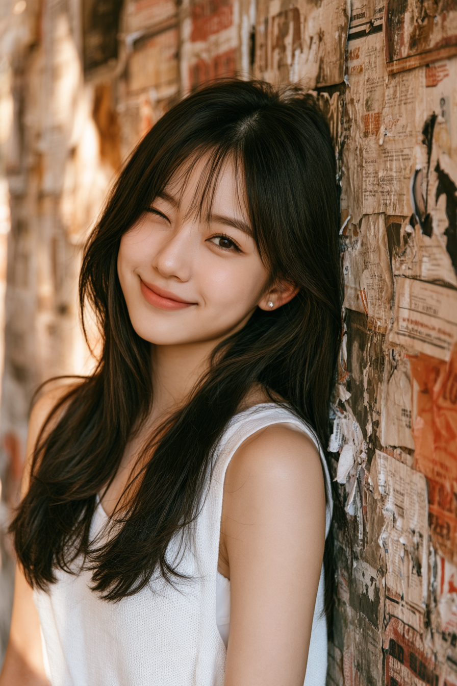 年轻女性 · 旧海报 · 白色上衣