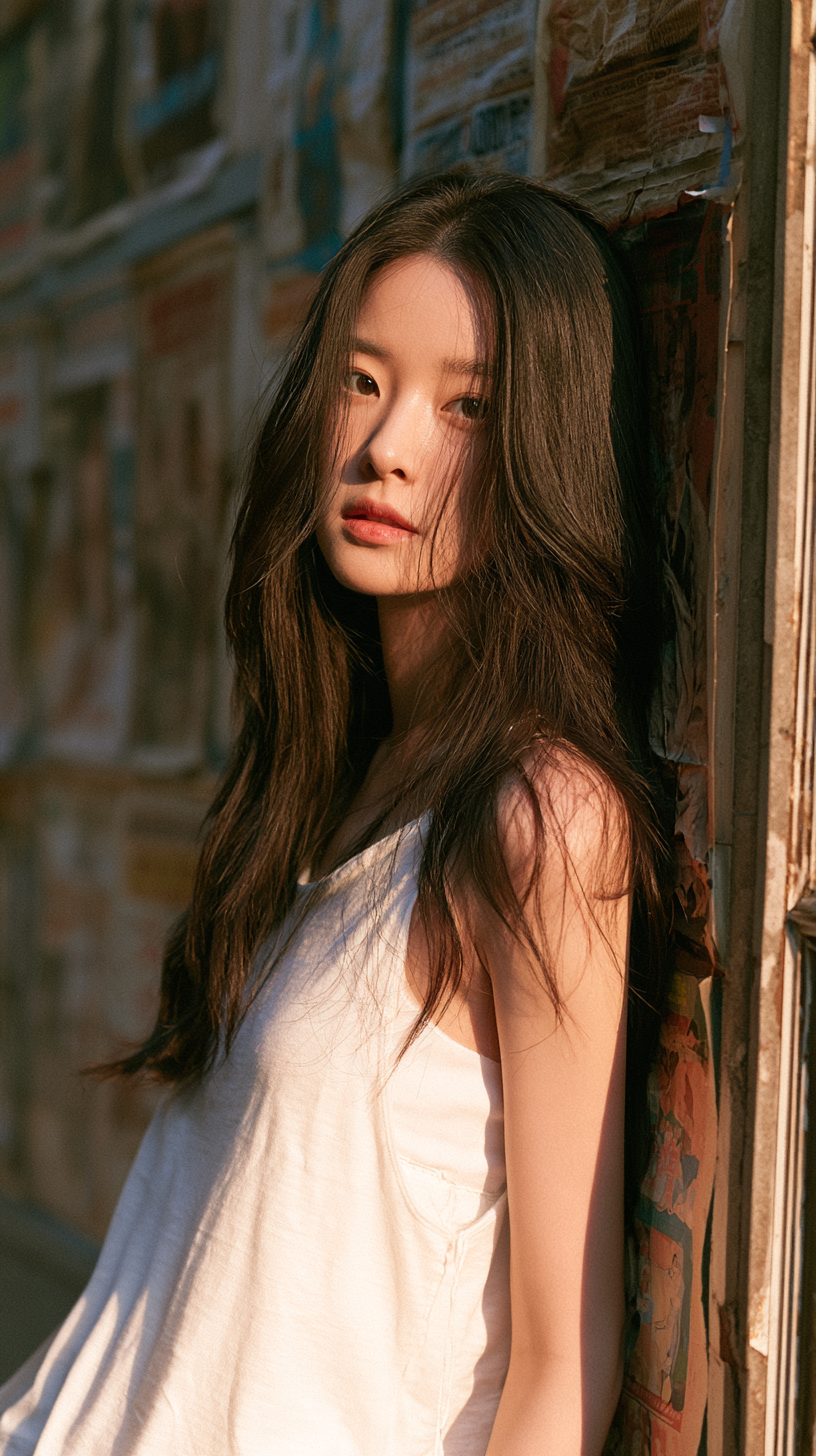 年轻女性 · 旧海报 · 白色上衣