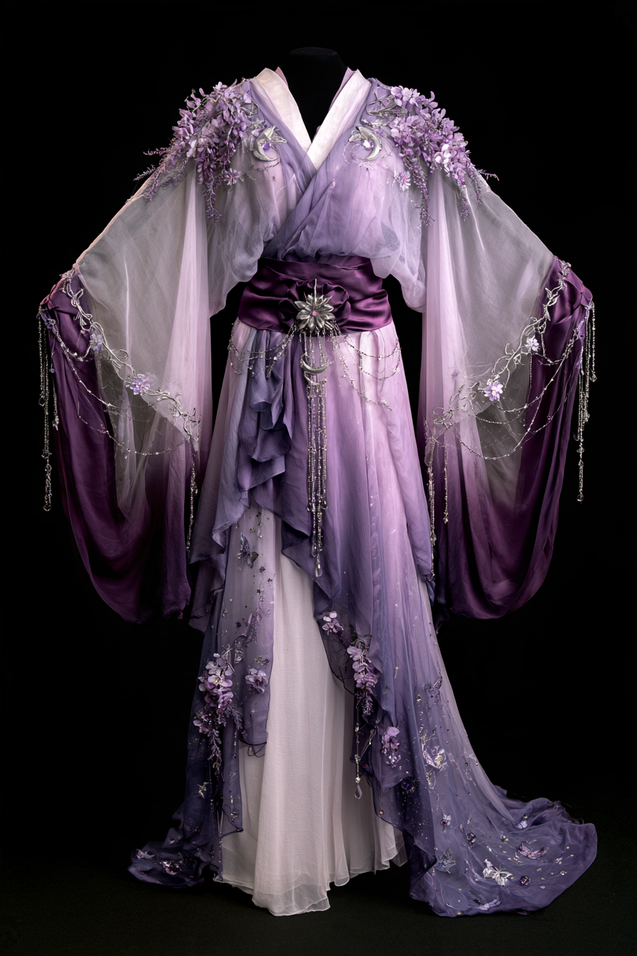 紫藤银月蝶影流苏交领礼服